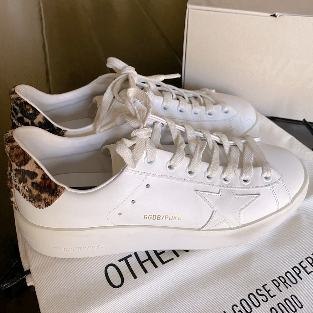 Golden Goose Pure Star white with leopard heel   Golden Goose passport size 37